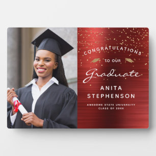 Photo Red Metallic White Gold Graduation Keepsake Plaque
