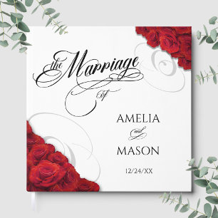 Photo Red Roses Calligraphy Script Square Wedding Guest Book