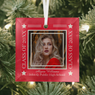 Photo Red | Silver Class of 2023 Graduation Glass Ornament