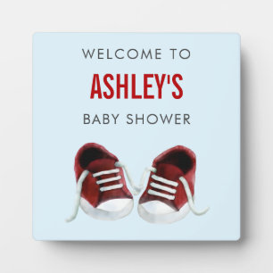 Photo Red Sneakers Baby Shower Welcome Sign Plaque