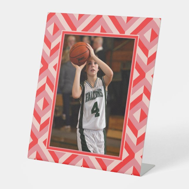 Photo Red Three-Tone Diamond Pattern Pedestal Sign (Front)