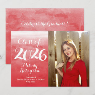 Photo Red Watercolor Class of 2019 Graduation Invitation