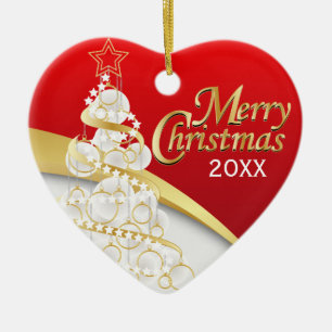 Photo - Red, White & Gold Christmas   Customize Ceramic Ornament