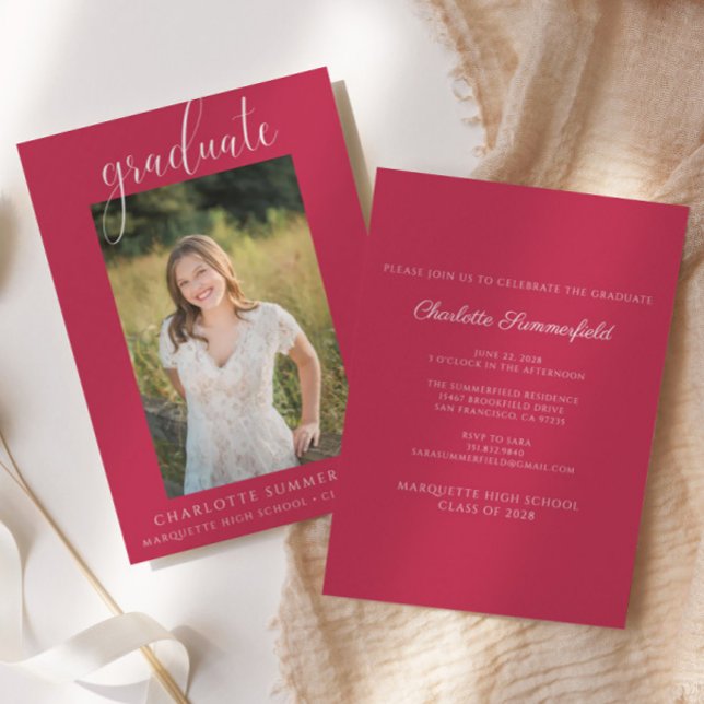 Photo Red & White Graduation Party Invitation (Creator Uploaded)