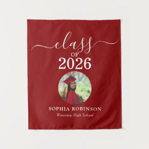 Photo Red White Modern Graduation Party Backdrop Tapestry