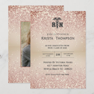 Photo Registered Nurse Graduation Gold Invitation