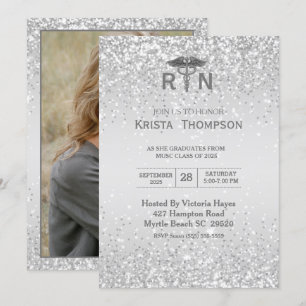 Photo Registered Nurse Graduation Silver Invitation