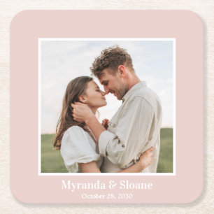 Photo Rehearsal Dinner Blush Pink Square Paper Coaster