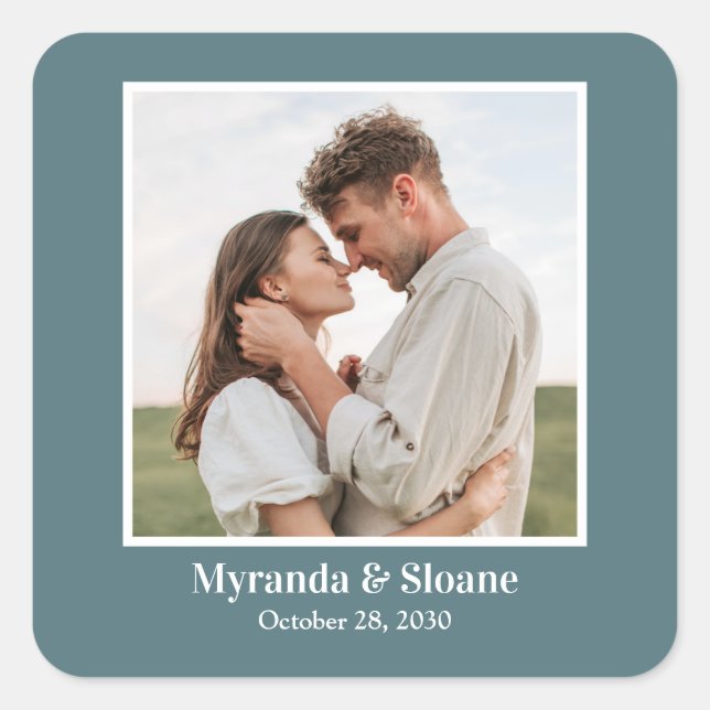 Photo Rehearsal Dinner Teal Square Sticker (Front)