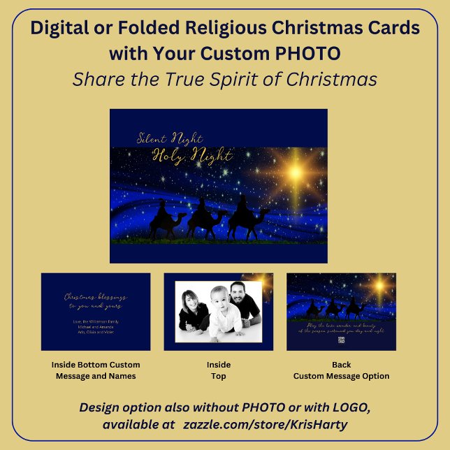 PHOTO Religious Christmas Card Blessing Elegant (Share the true Spirit of Christmas with loved ones and share your family photo in stunning style.)