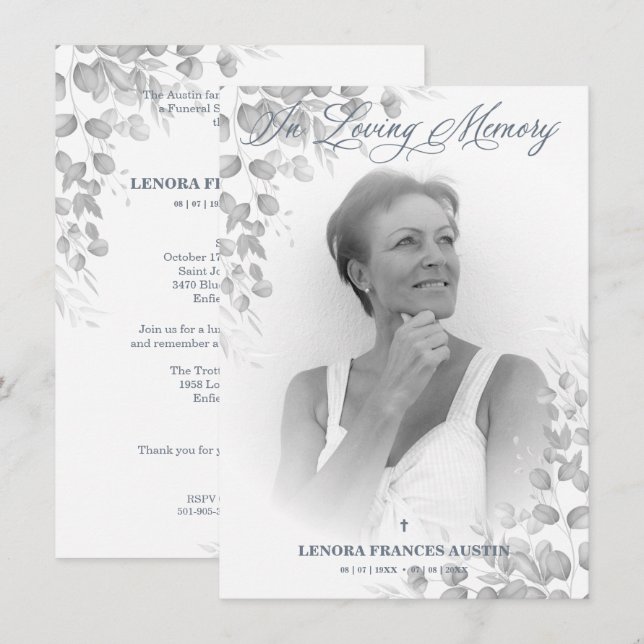 Photo Remembrance Service Dear Ones in Black White Card (Front/Back)