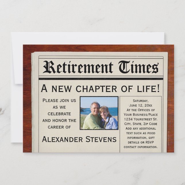 Photo Retirement Party Fun Newspaper Invitation (Front)