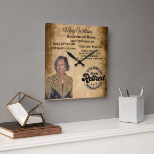 Photo retirement square wall clock