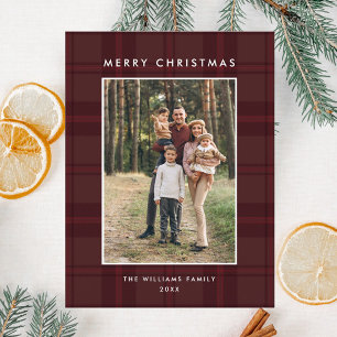 Photo Retro Christmas Plaid Greeting Holiday Postcard