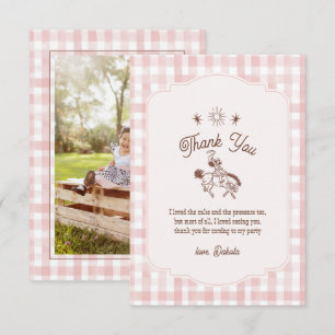 Photo Retro Cowgirl Rodeo Gingham Girl Birthday Thank You Card