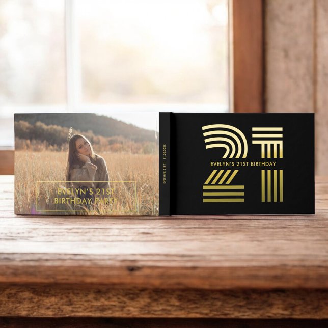 Photo Retro Elegant Black Birthday Guest Book (Creator Uploaded)