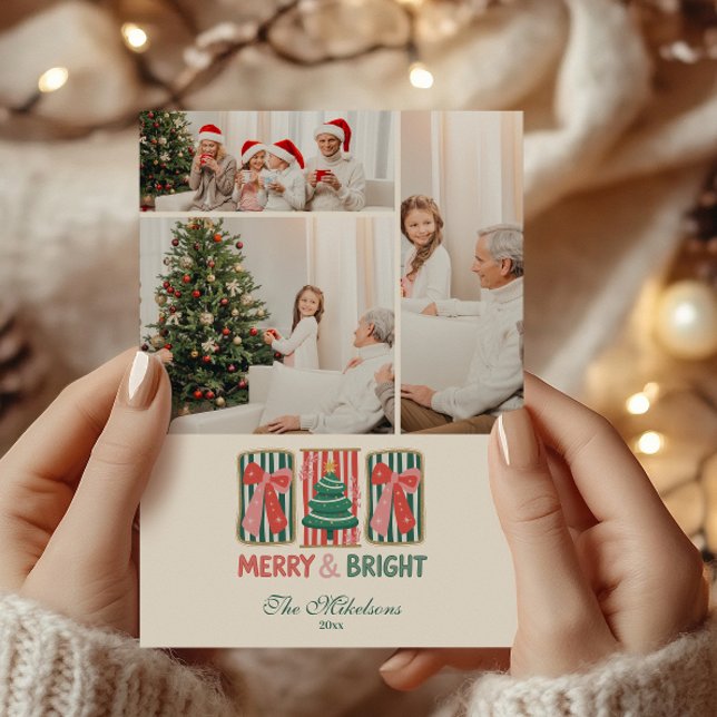 Photo Retro Merry & Bright Christmas Holiday Card (Creator Uploaded)