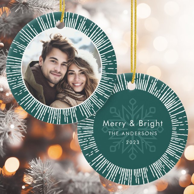 Photo retro sunburst pine green Christmas Ceramic Ornament (Photo retro sunburst pine green Christmas Ceramic Ornament)