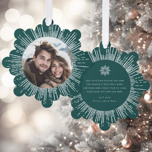 Photo retro sunburst pine green Christmas Ornament Card