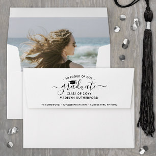 Photo & Return Address Black & White Graduation Envelope