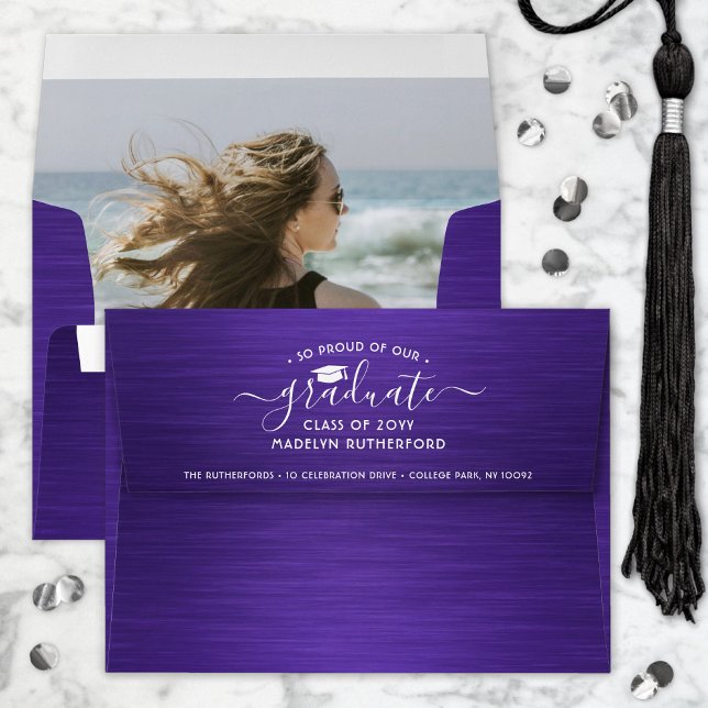 Photo & Return Address Purple and White Graduation Envelope (Creator Uploaded)