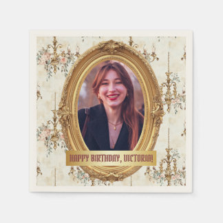 Photo Rococo Soft Renaissance Gold Birthday Party Napkin