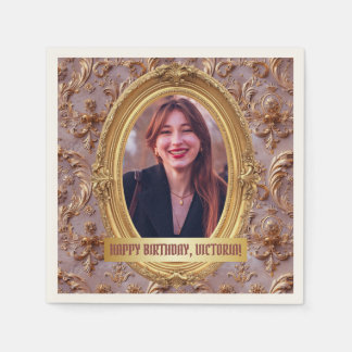 Photo Rococo Soft Renaissance Gold Birthday Party  Napkin