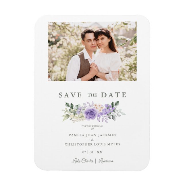 Photo Romantic Purple Shades Roses Wreath Wedding Magnet (Vertical)