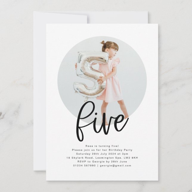 Photo ronde cinq invitation anniversaire (Devant)