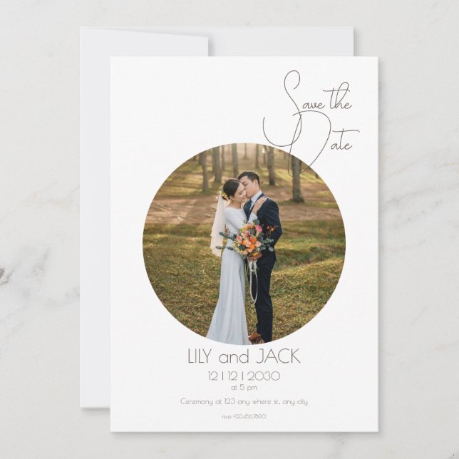Photo ronde Enregistrer la date Invitation minimal (Devant)