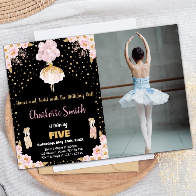Photo Rose Black Ballerina Invitations Anniversair (Photo Pink Black Ballerina Birthday Invitations)