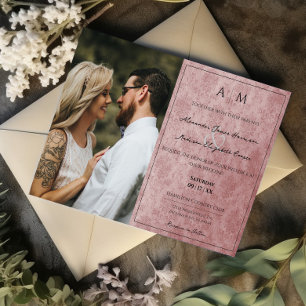 Photo rose Damas Faire-part de mariage Monogramme