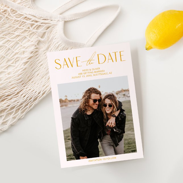 Photo rose et jaune vif Enregistrer la carte Date (Créateur téléchargé)