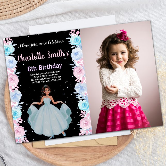 Photo Rose Floral Princess Invitations d'anniversa (Photo Pink Floral Princess Birthday Invitations)