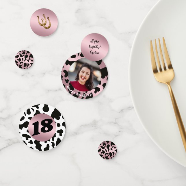 Photo & Rose Gold Black Cow Spots with Horseshoe Confetti (Group)