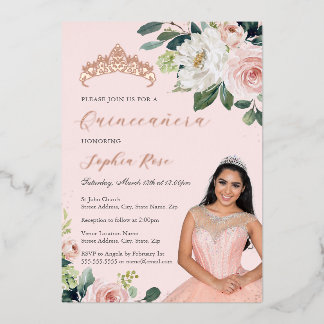Photo Rose Gold Floral Quinceanera