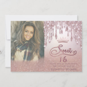 Photo Rose gold glittery drips ombre tiara Invita Invitation