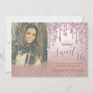 Photo Rose gold glittery drips ombre tiara Invitation