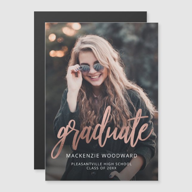 Photo Rose Gold Magnetic Graduation Announcement (Front/Back)