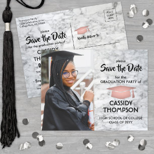 Photo Rose Gold & Marble Graduation Save the Date Postcard