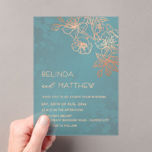 Photo Rose Gold Teal Transparent Wedding Acrylic Invitations