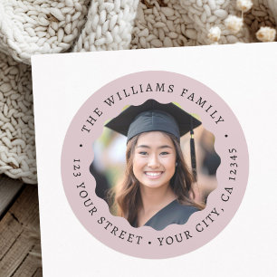 Photo rose taupe graduation return address classic round sticker