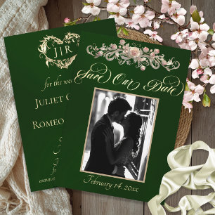 Photo, Roses & Monogram - Emerald Save The Date