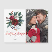 PHOTO Rouge Floral Noël Carte magnétique