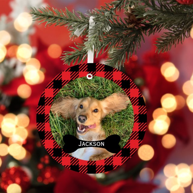 Photo Rouge Plaid Custom Bone Nameplate Chien Phot (Créateur téléchargé)