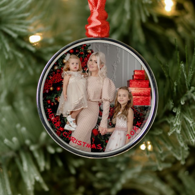 Photo Round Christmas Ornaments, Custom Holiday  Metal Ornament (Tree)