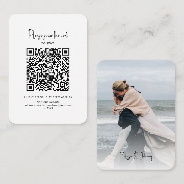 Photo RSVP avec carte de boîtier de script de code (Devant / Derrière)
