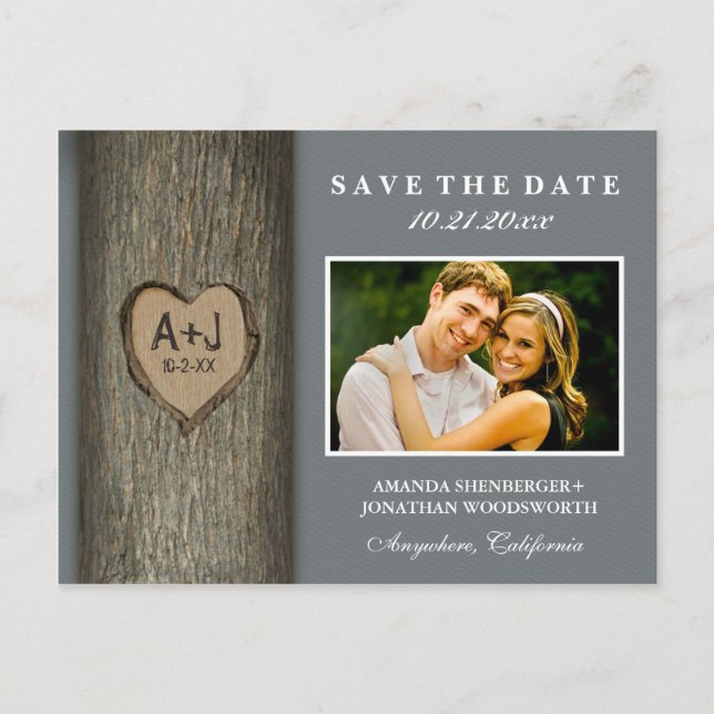 Photo Rustic Carved Oak Tree Save The Date Cards (Front)