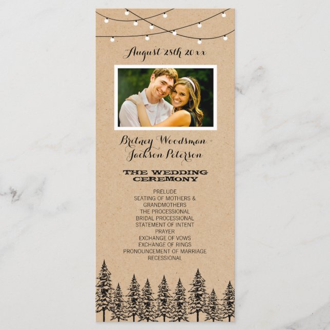 Photo Rustic Evergreen Pine Tree Wedding Programs (Front)