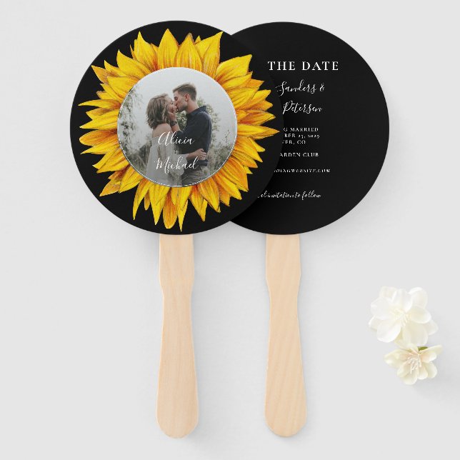 Photo rustic floral chic wedding save the date hand fan (Front and Back)